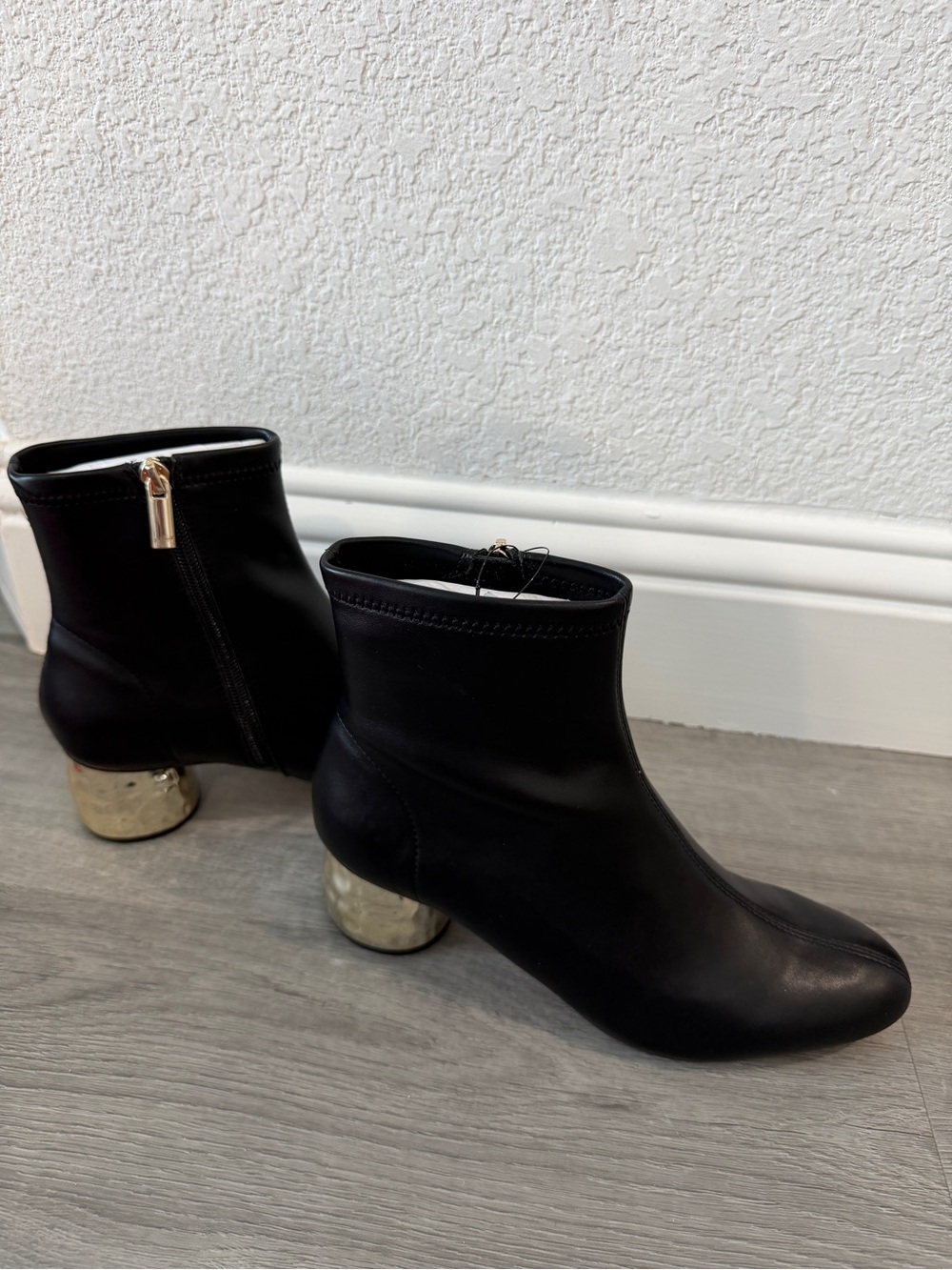 Chico's Black Ankle Booties with Metallic Gold Heel
